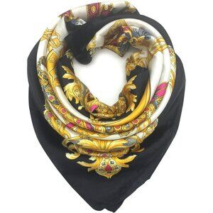Women's Black/Gold Satin Lightweight Large Square Fashion 35" x 35" Scarf